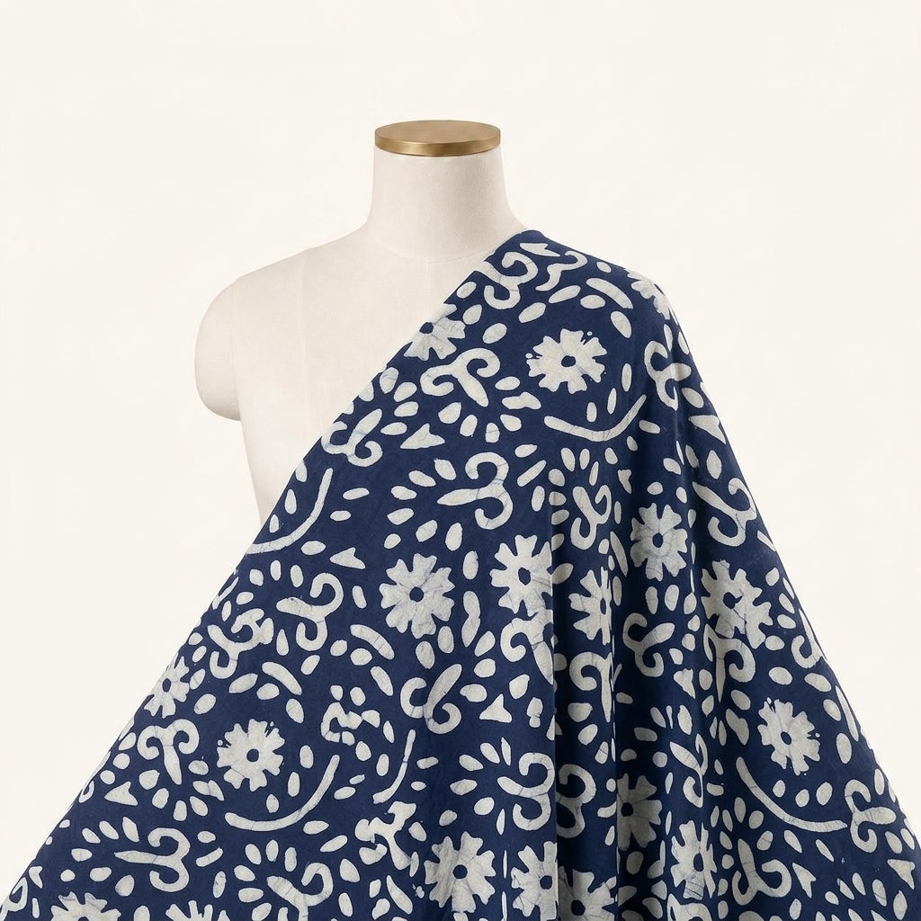 Batik Indigo Batik Cotton Fabric Draped as a saree