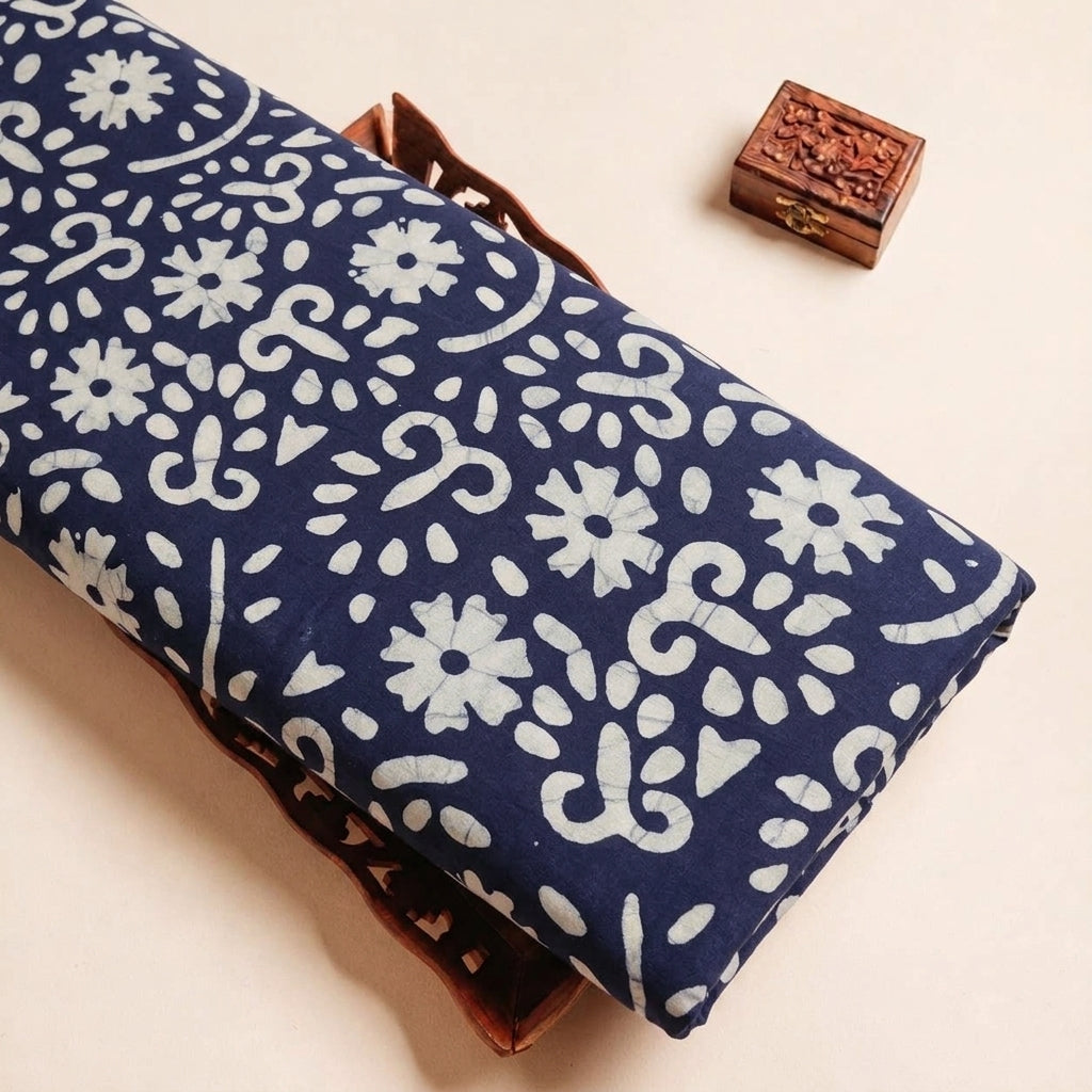 Folded Indigo Batik Cotton Fabric Highlighting and Texture