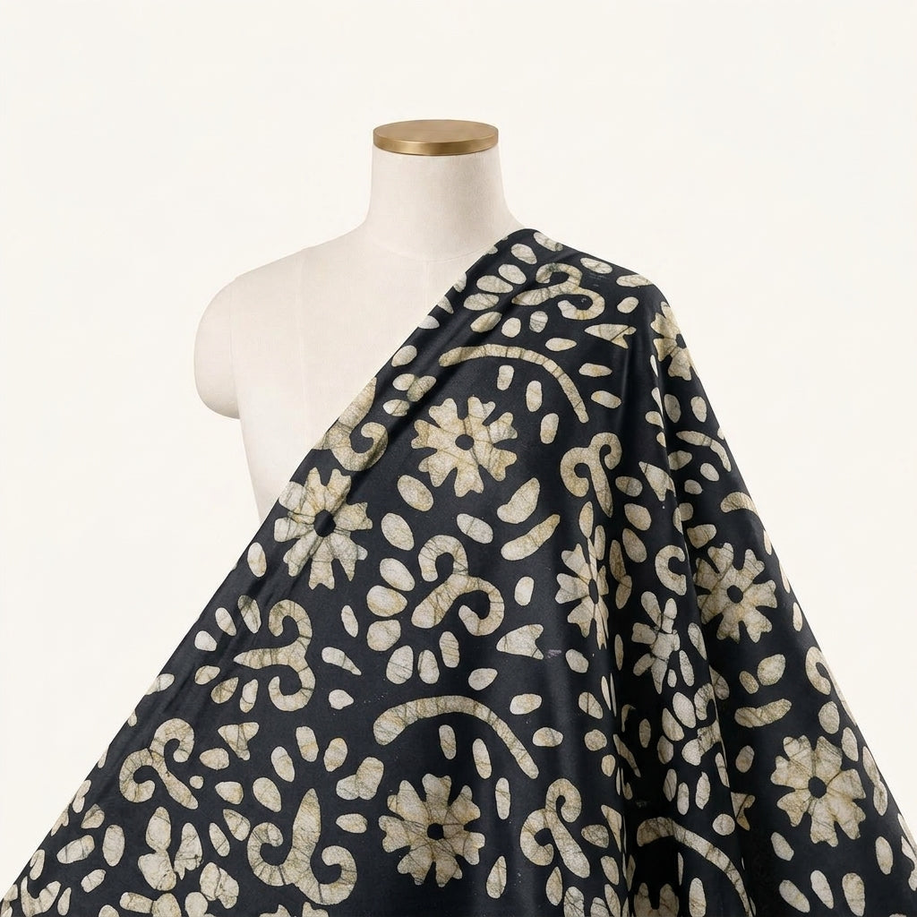 Batik Black Batik Cotton Fabric Draped as a saree