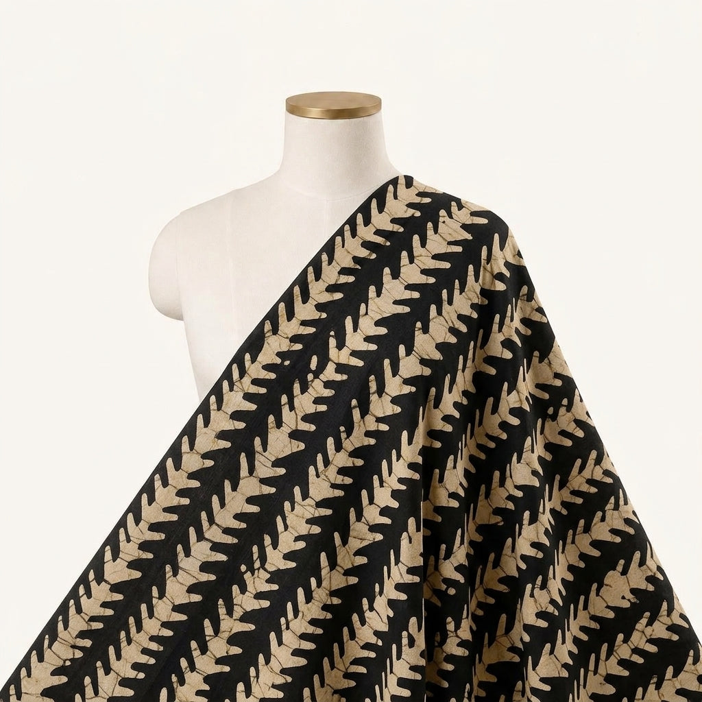 Batik Black Batik Cotton Fabric Draped as a saree