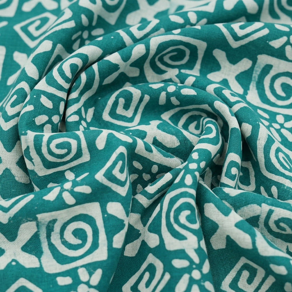 Swirled Batik Sea Green Batik Cotton Fabric