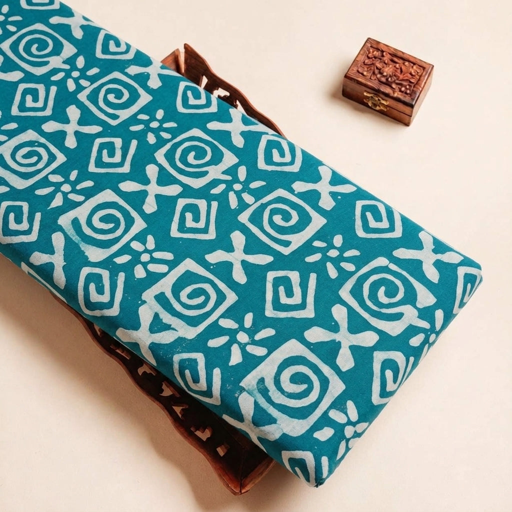 Folded Sea Green Batik Cotton Fabric Highlighting and Texture