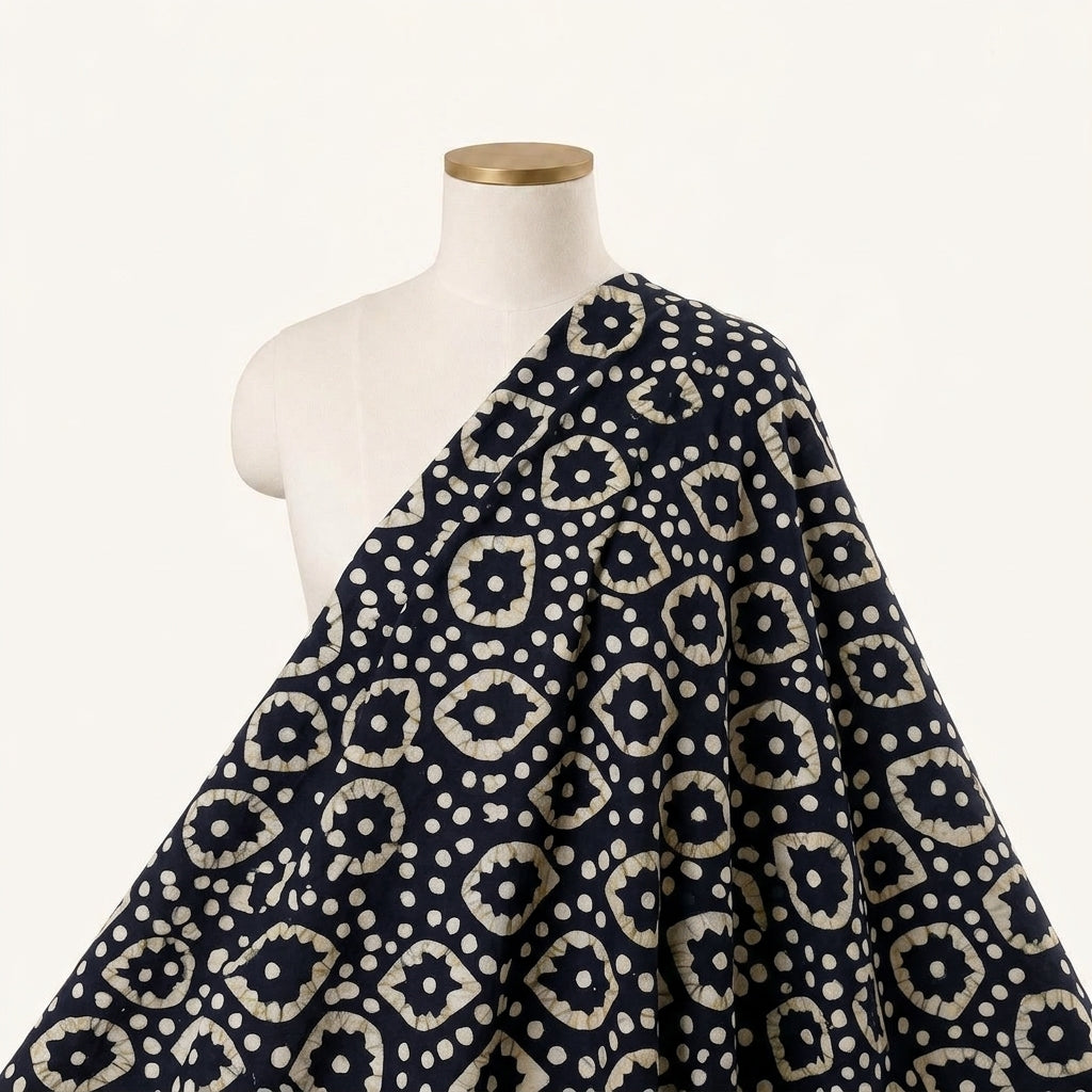 Batik Black Batik Cotton Fabric Draped as a saree