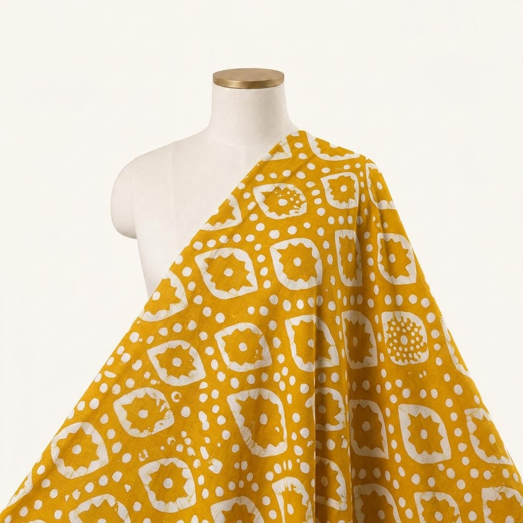Batik Yellow Batik Cotton Fabric Draped as a saree
