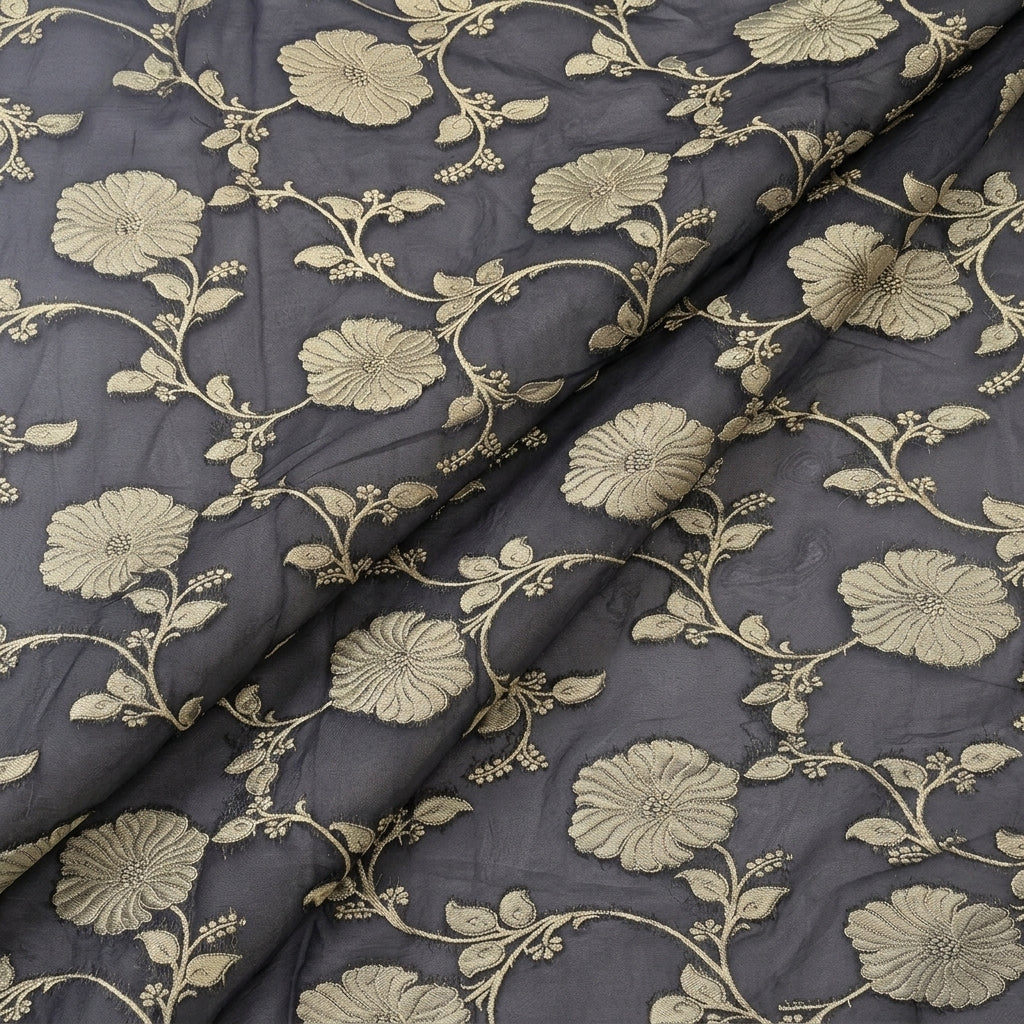 Folded Embroidery Black Embroidery Semi Banaras Fabric