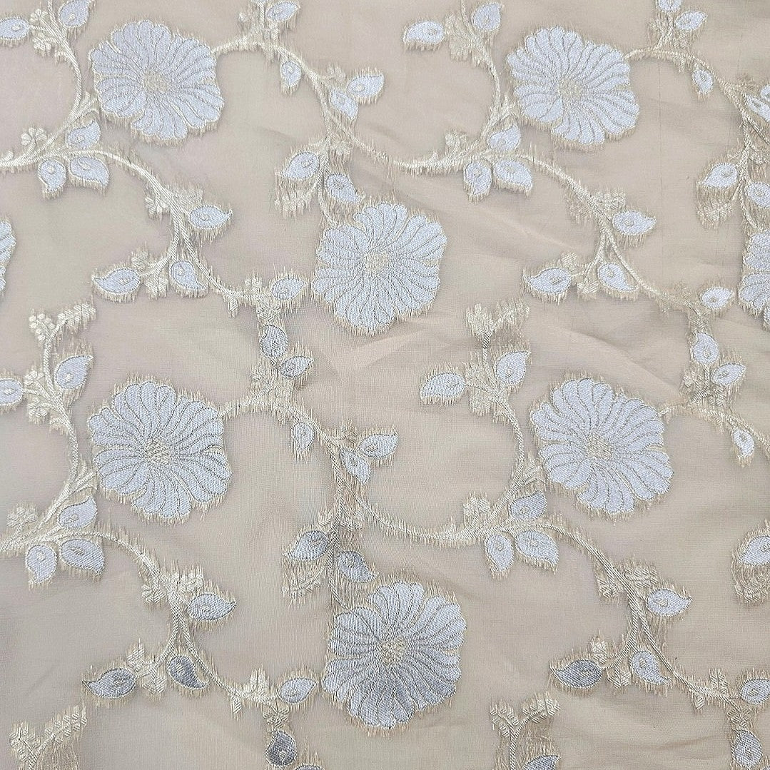 Embroidery Beige Embroidery Semi Banaras Fabric Draped as a saree