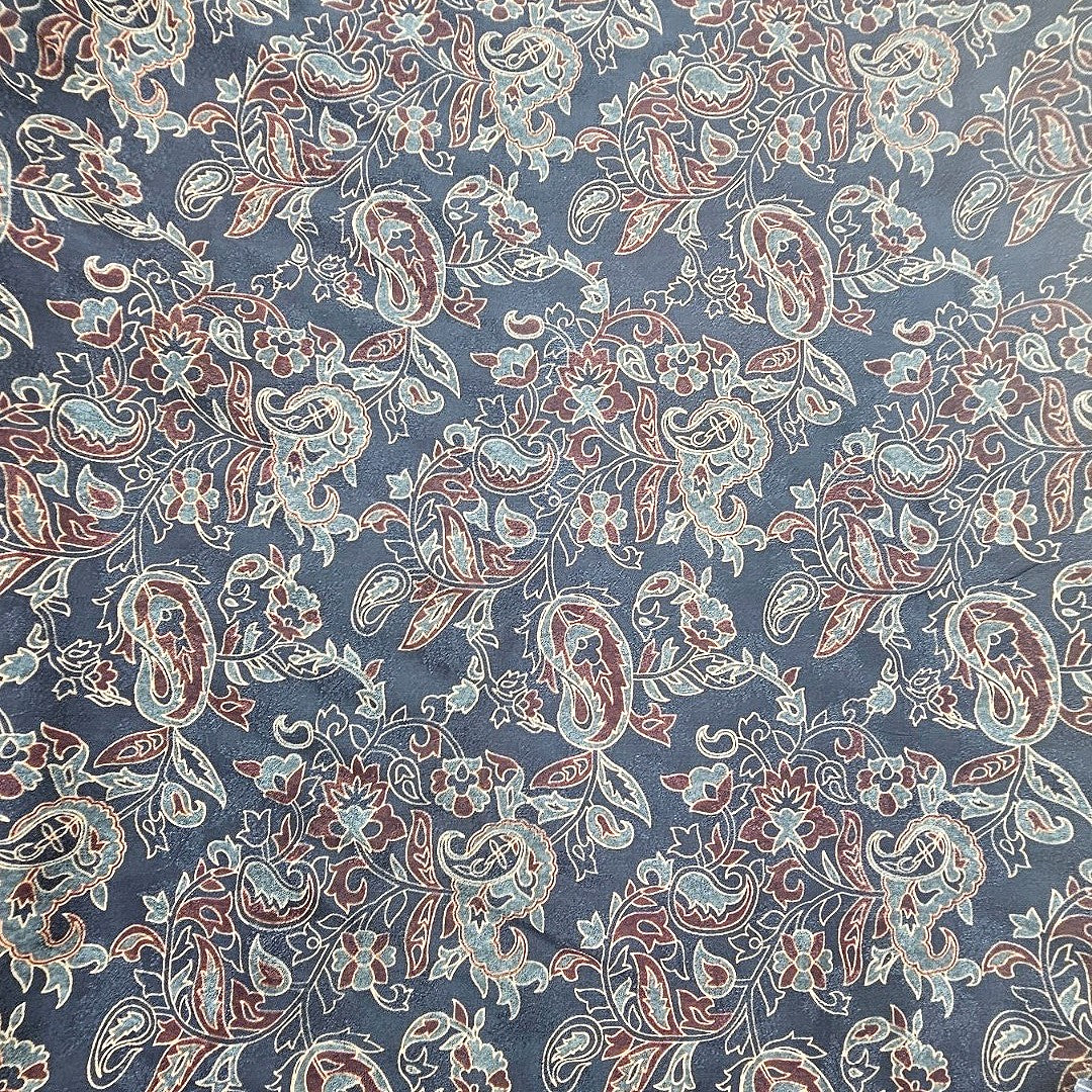Dark Blue Paisley Crepe Fabric - EC16346