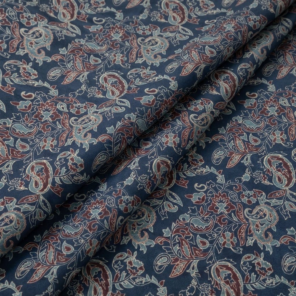 Dark Blue Paisley Crepe Fabric - EC16346