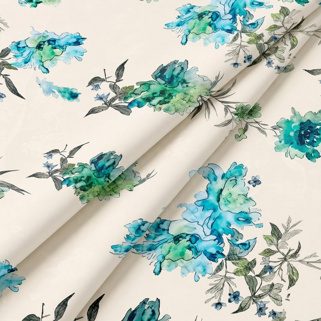 Cream Floral Crepe Fabric - EC16349