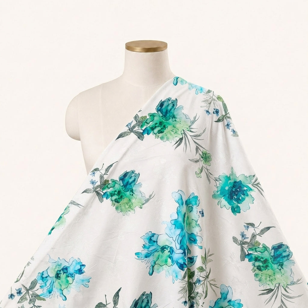 Cream Floral Crepe Fabric - EC16349
