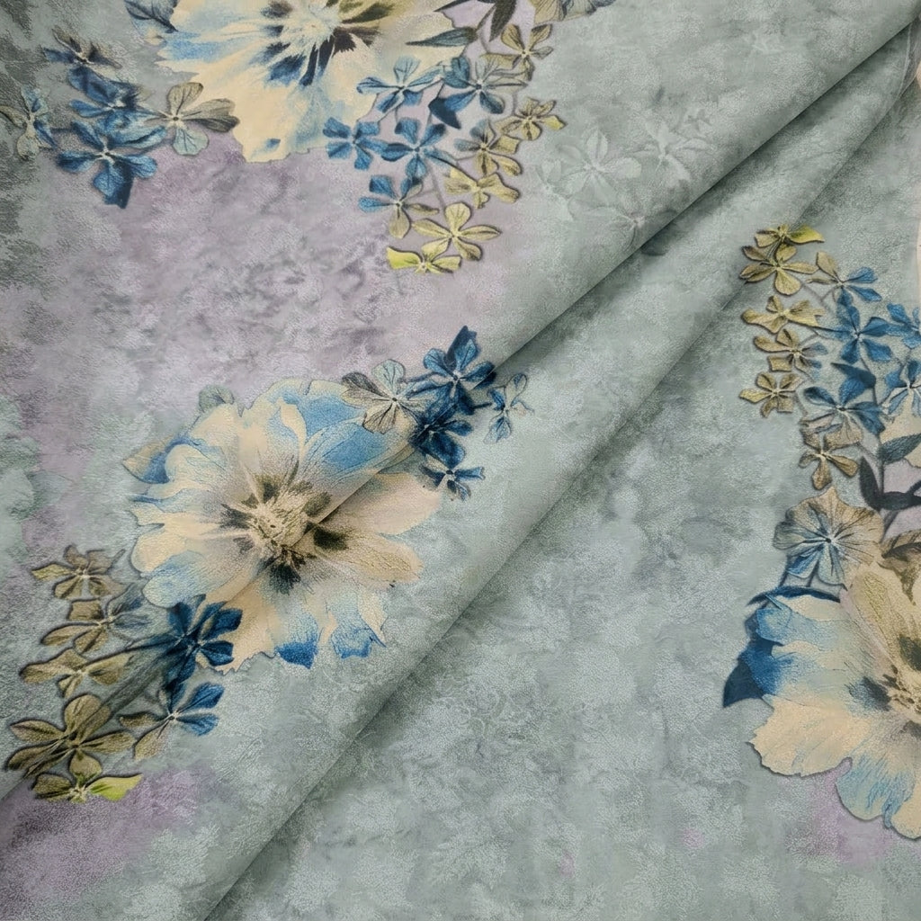 Folded Floral Blue Floral Crepe Fabric