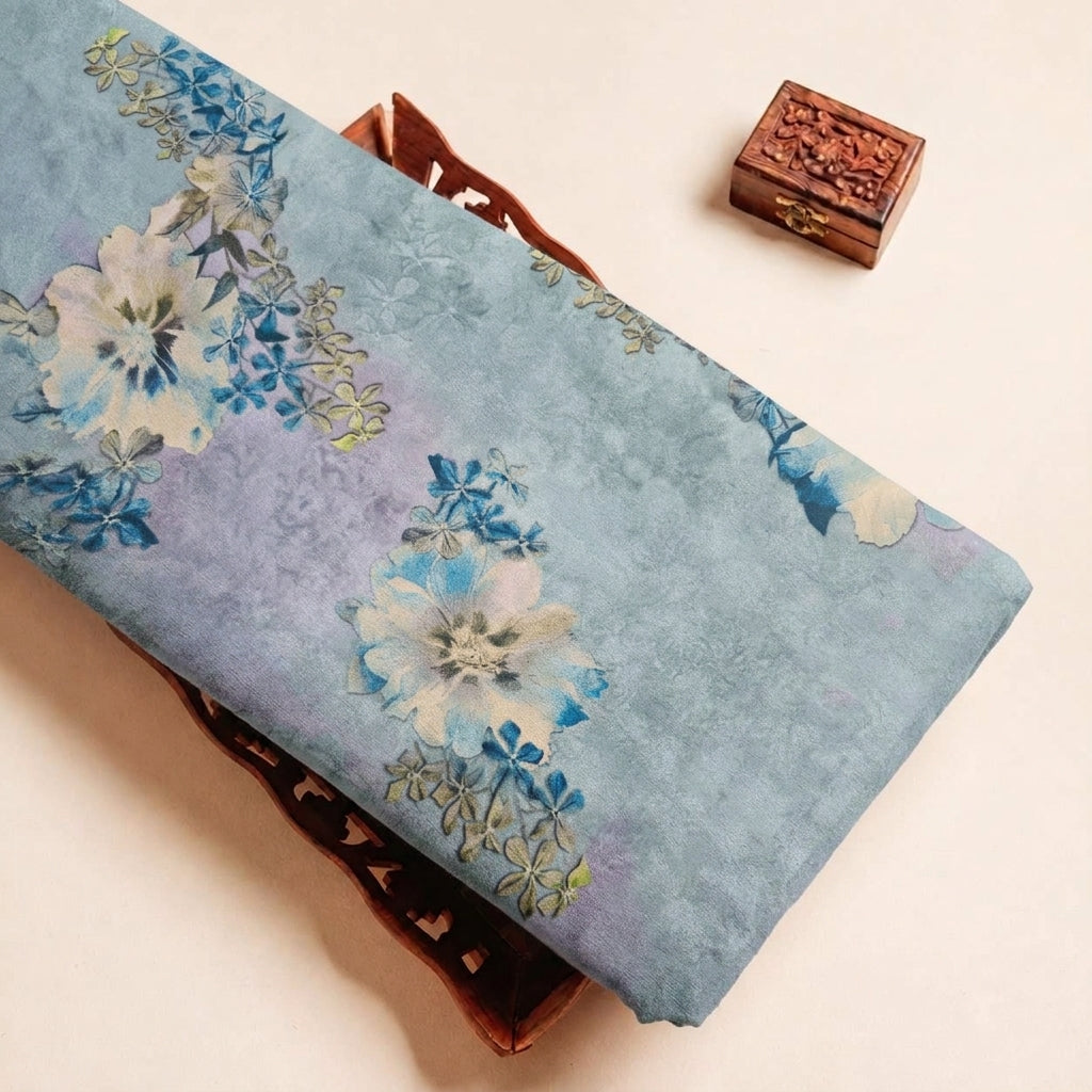 Blue Floral Crepe Fabric - EC16350 - EC16350 - tray_3