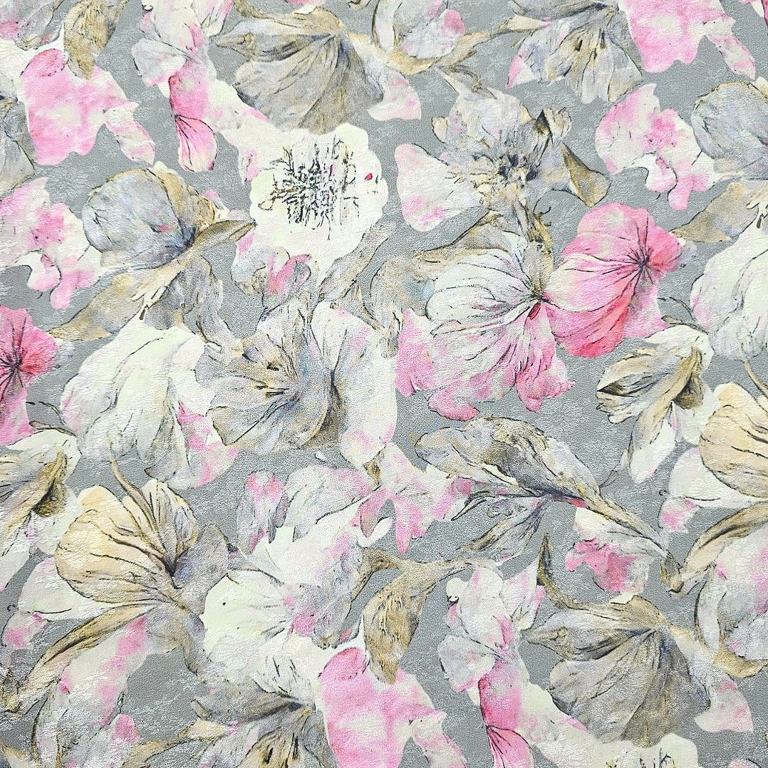 Grey Floral Crepe Fabric - EC16353