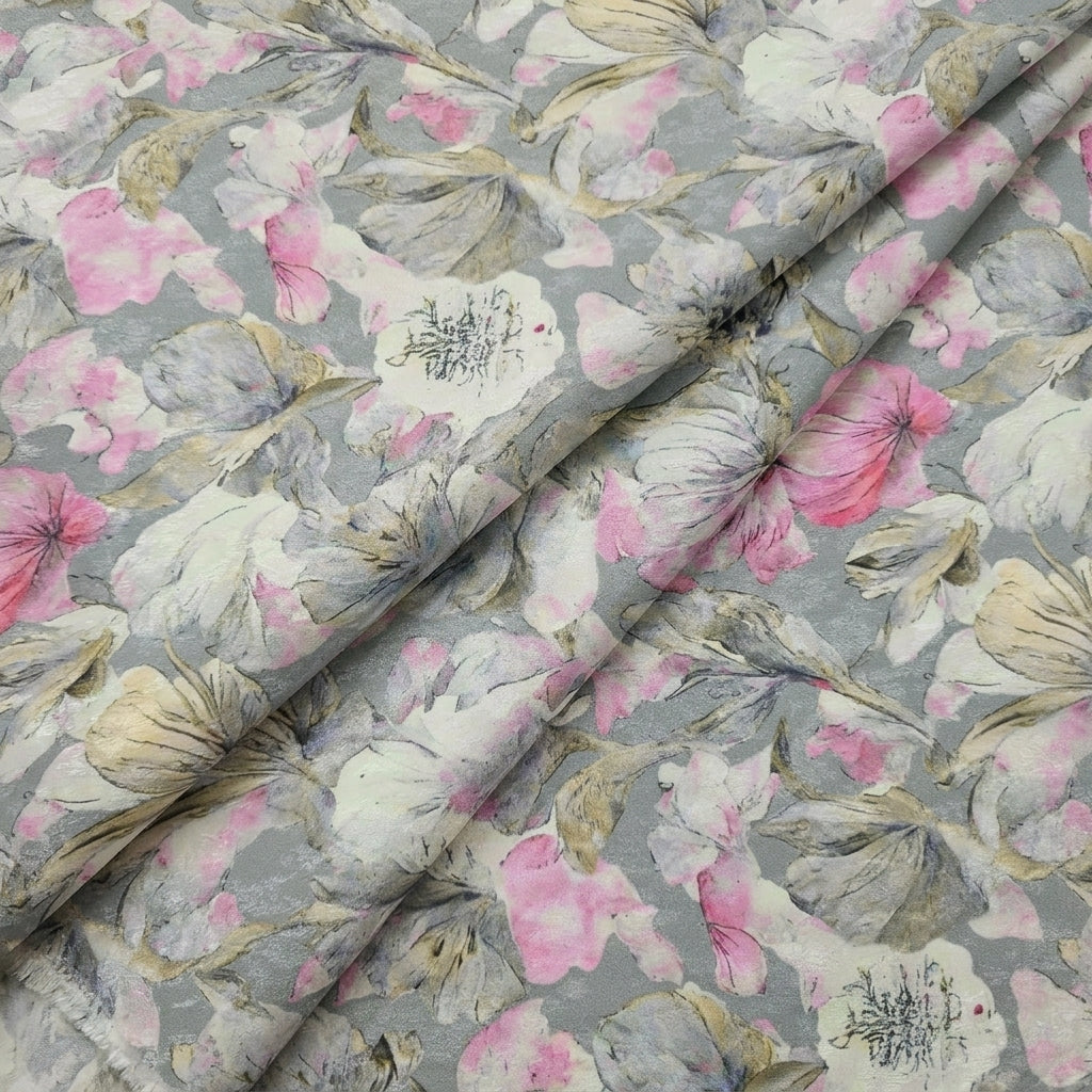 Grey Floral Crepe Fabric - EC16353