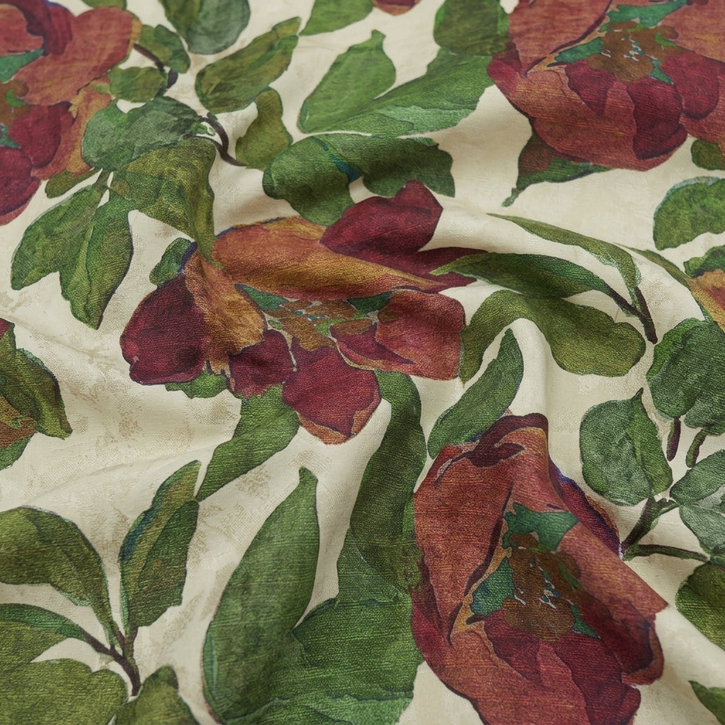 Swirled Floral Cream Floral Crepe Fabric