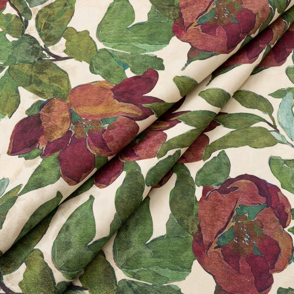 Cream Floral Crepe Fabric - EC16357 - EC16357 - folds