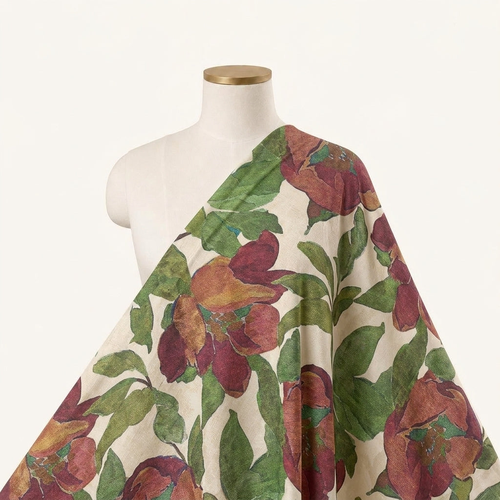Floral Cream Floral Crepe Fabric Draped as a saree