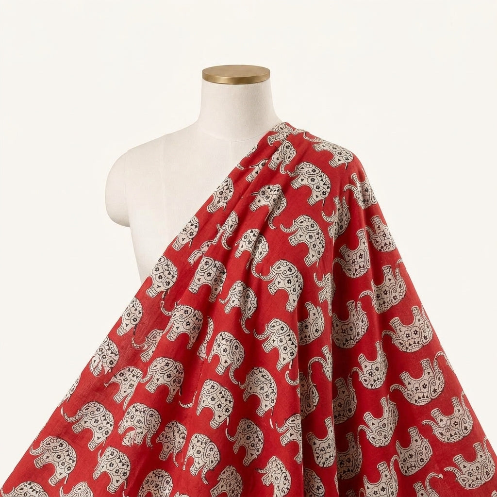 Animal Print Red Animal Print Cotton Fabric Draped as a saree