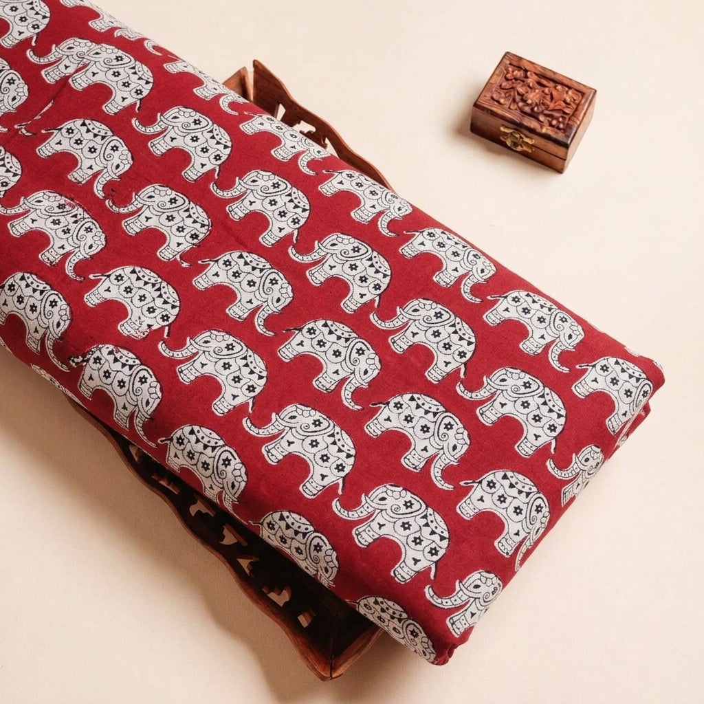 Folded Red Animal Print Cotton Fabric Highlighting and Texture