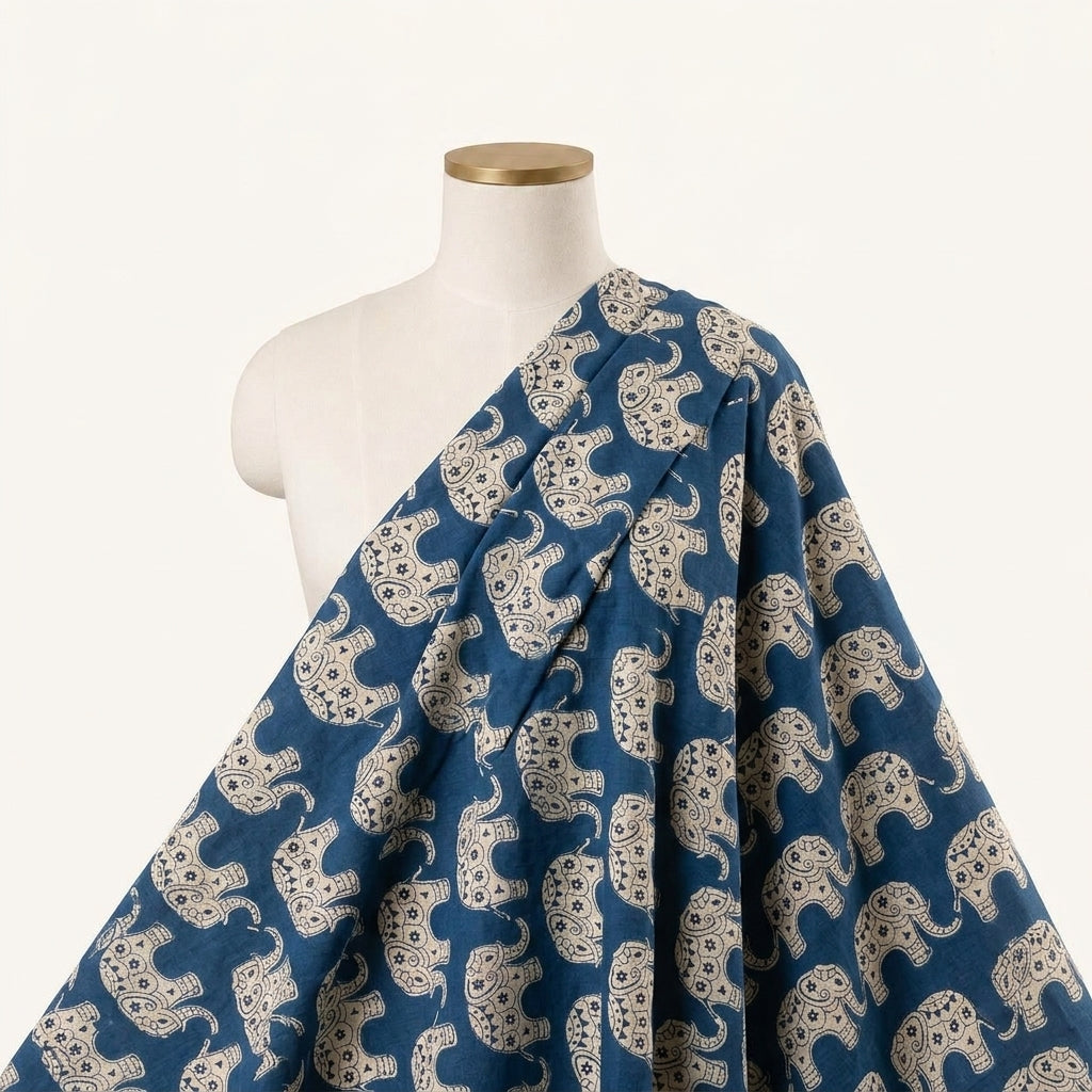 Animal Print Blue Animal Print Cotton Fabric Draped as a saree