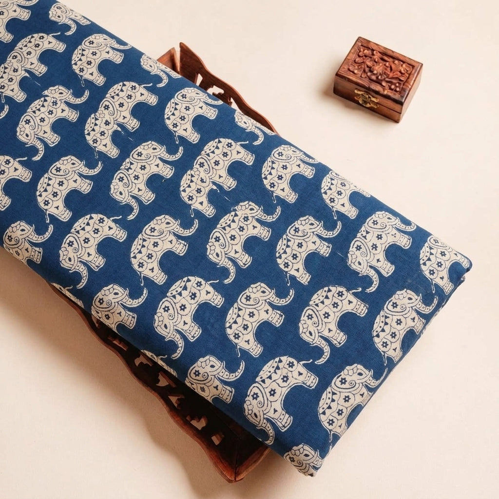 Folded Blue Animal Print Cotton Fabric Highlighting and Texture