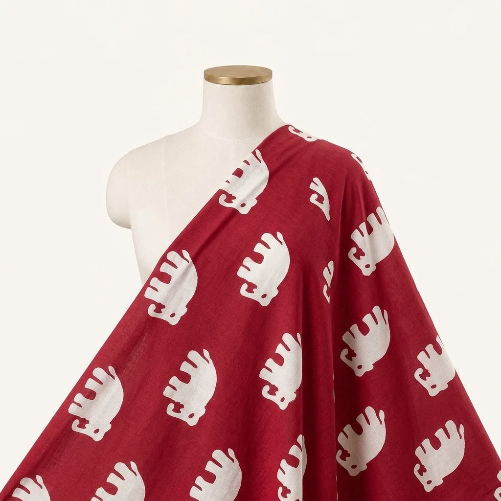 Animal Print Red Animal Print Cotton Fabric Draped as a saree