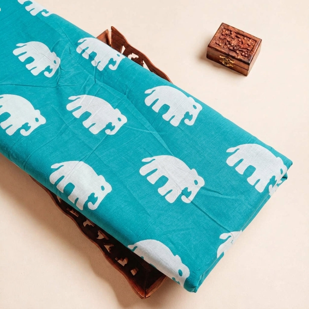 Folded Sea Blue Animal Print Cotton Fabric Highlighting and Texture