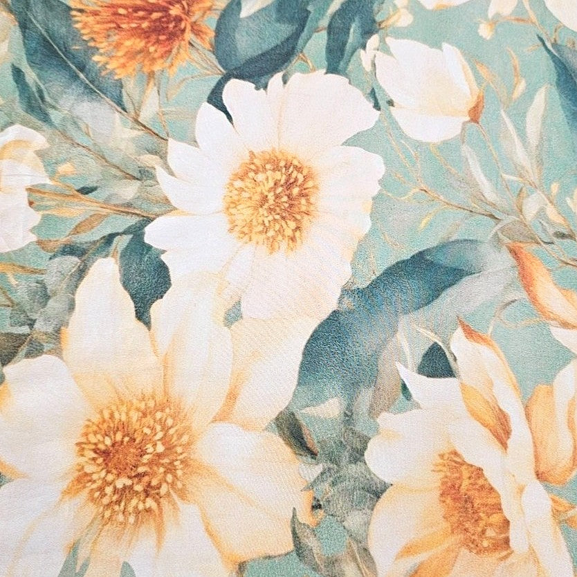 Green Floral Crepe Fabric - EC16425 - EC16425 - Flat fabric