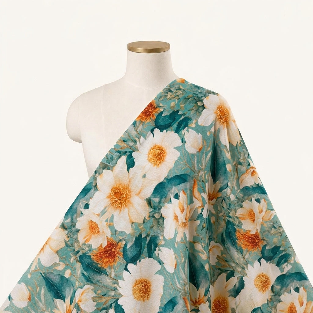Floral Green Floral Crepe Fabric Draped as a saree
