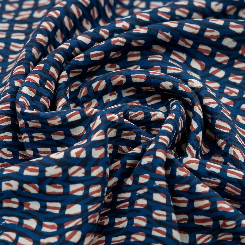 Swirled Ajrakh Brown Ajrakh Cotton Fabric
