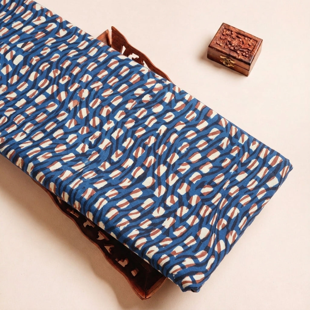 Folded Brown Ajrakh Cotton Fabric Highlighting Abstract and Texture