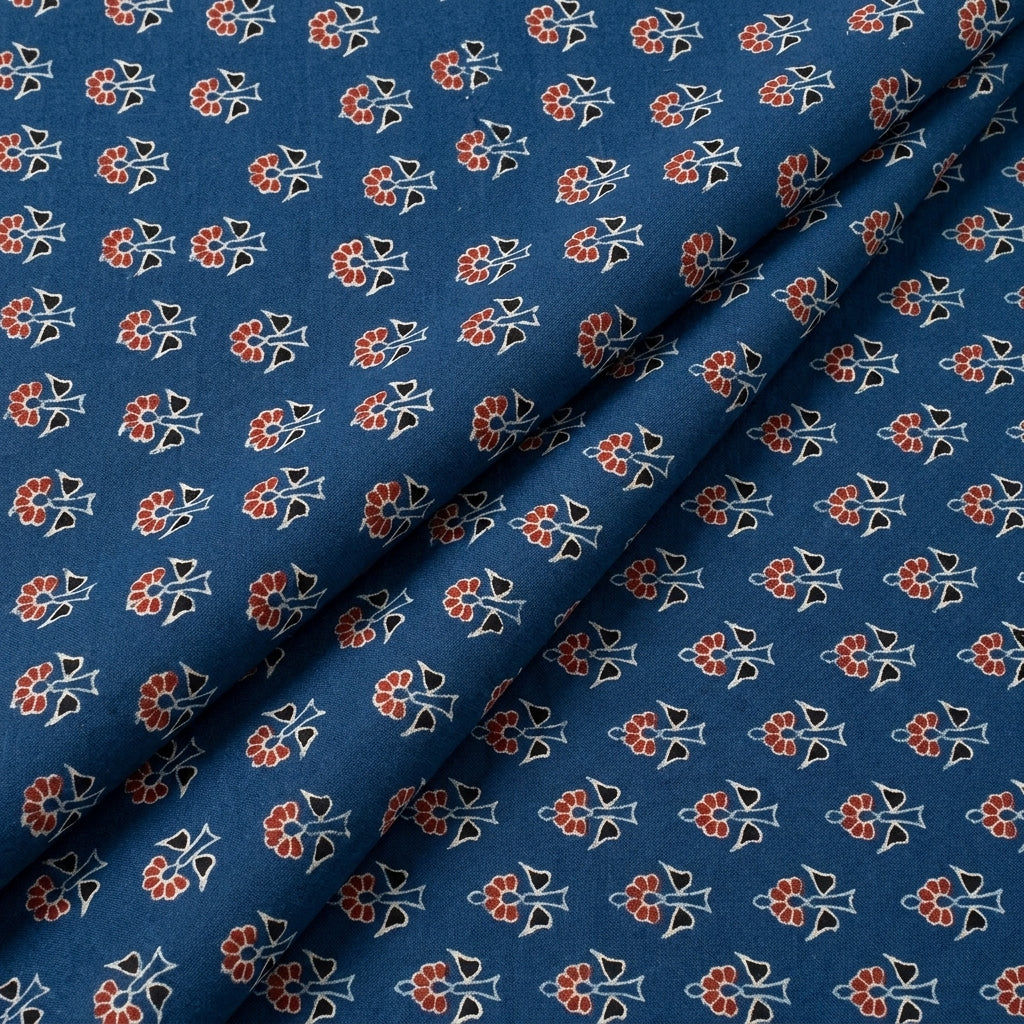 Folded Ajrakh Blue Ajrakh Cotton Fabric