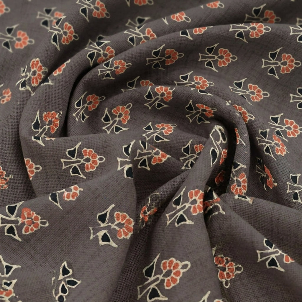 Swirled Ajrakh Brown Ajrakh Cotton Fabric