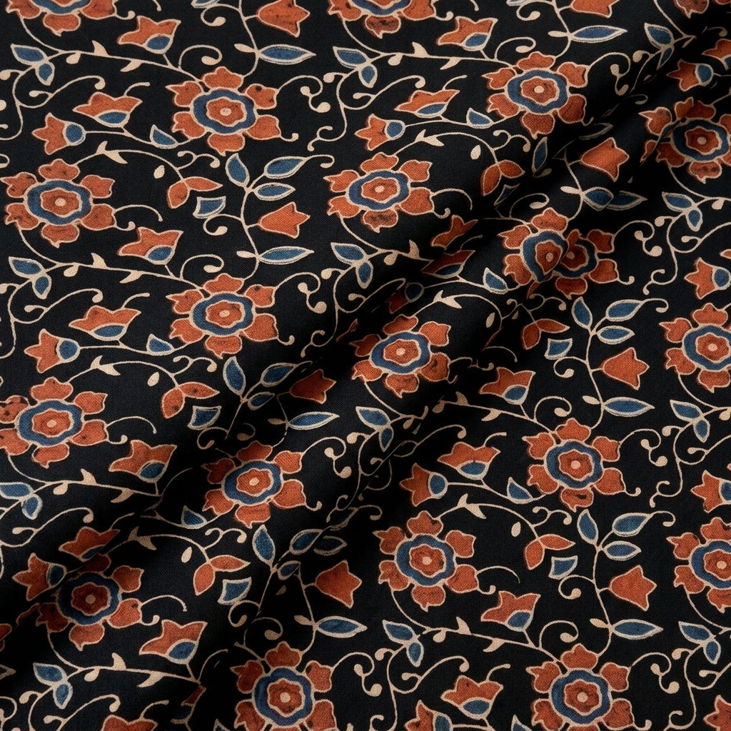Folded Ajrakh Black Ajrakh Cotton Fabric