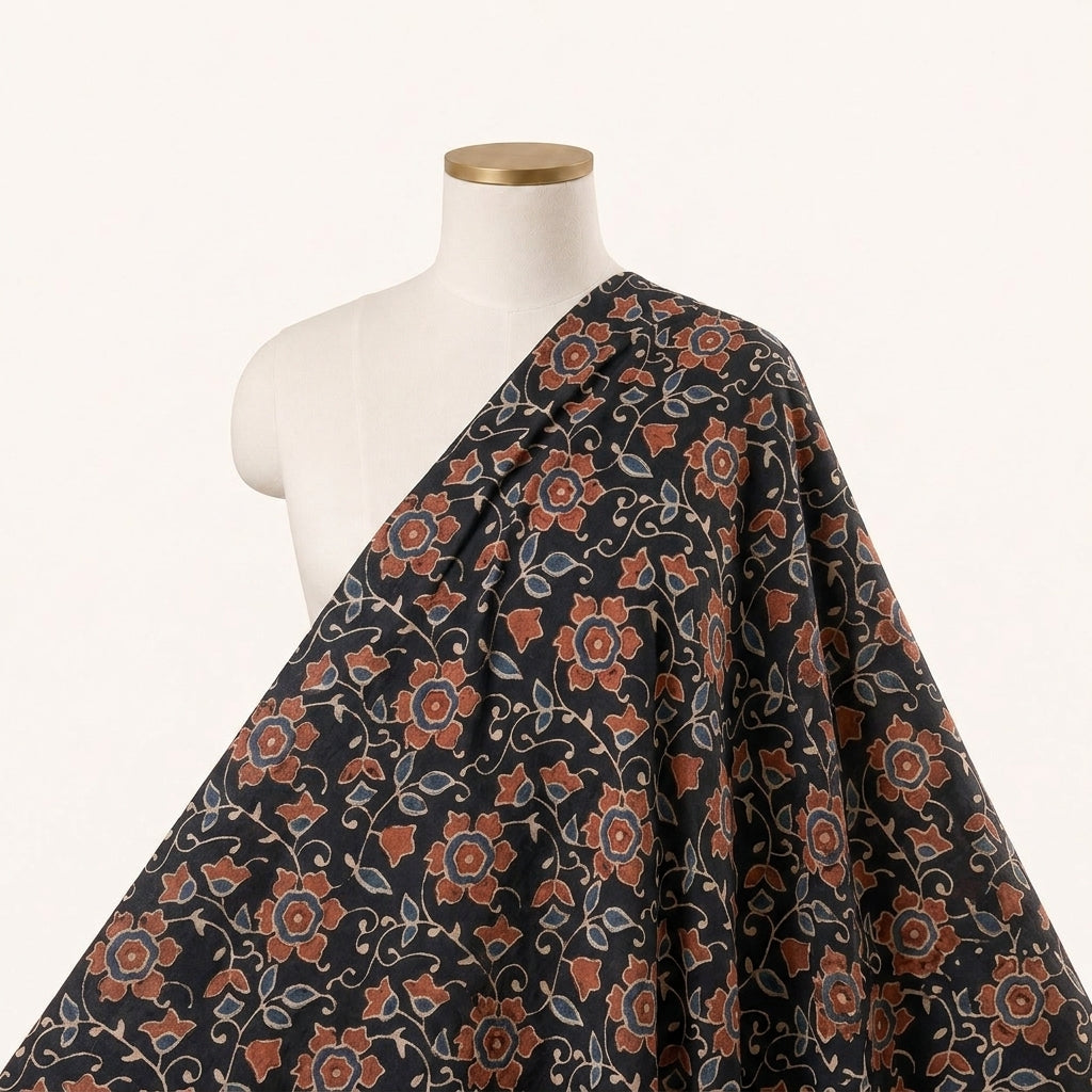 Ajrakh Black Ajrakh Cotton Fabric Draped as a saree