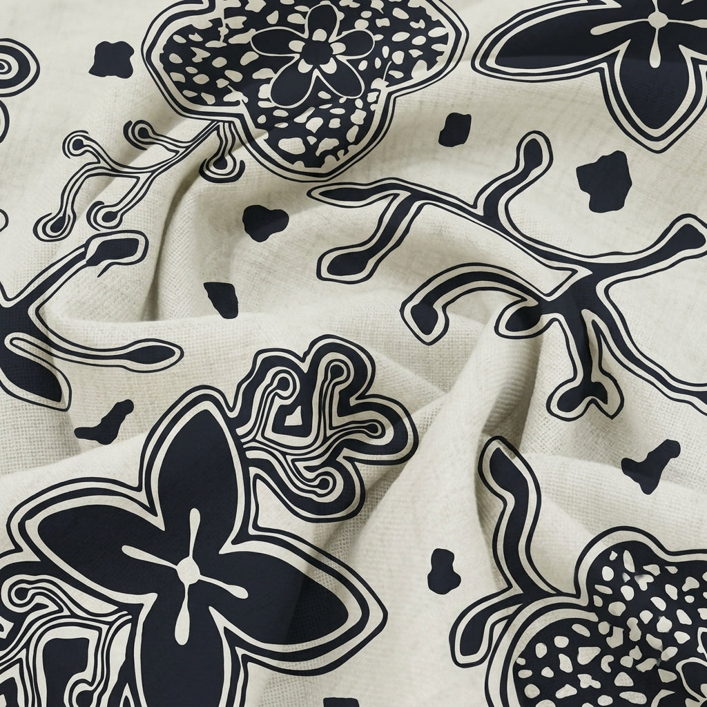 Swirled Floral Off White Floral Crepe Fabric