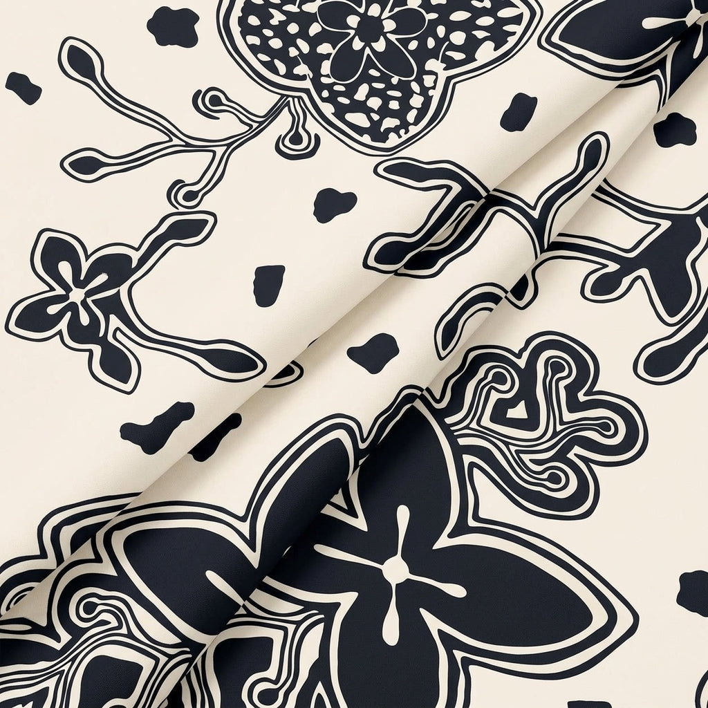 Folded Floral Off White Floral Crepe Fabric