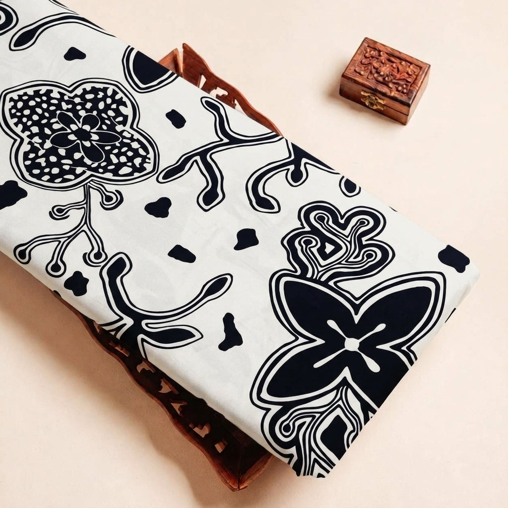 Folded Off White Floral Crepe Fabric Highlighting and Texture