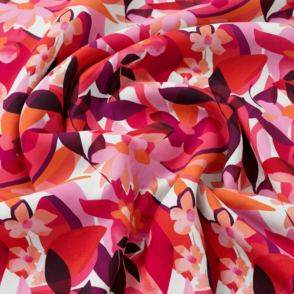 Swirled Floral Pink Floral Crepe Fabric