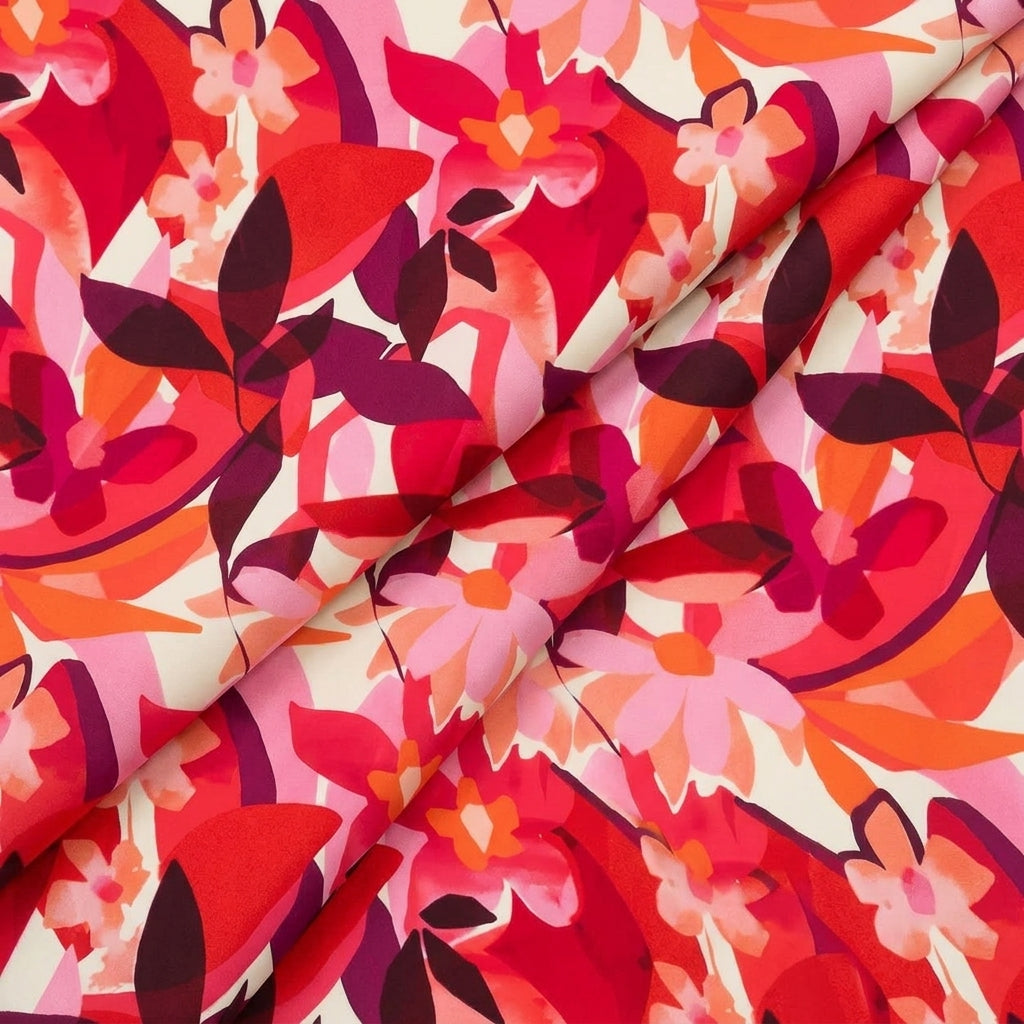 Folded Floral Pink Floral Crepe Fabric
