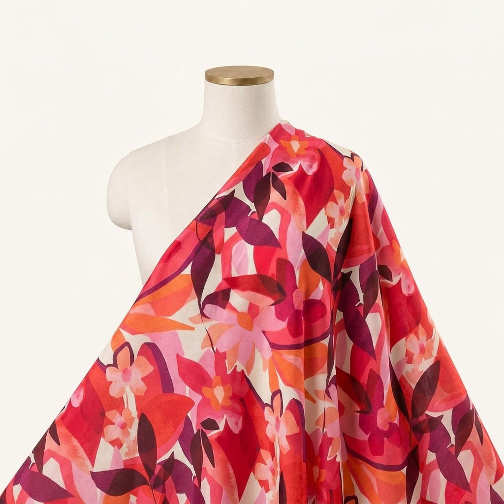 Floral Pink Floral Crepe Fabric Draped as a saree