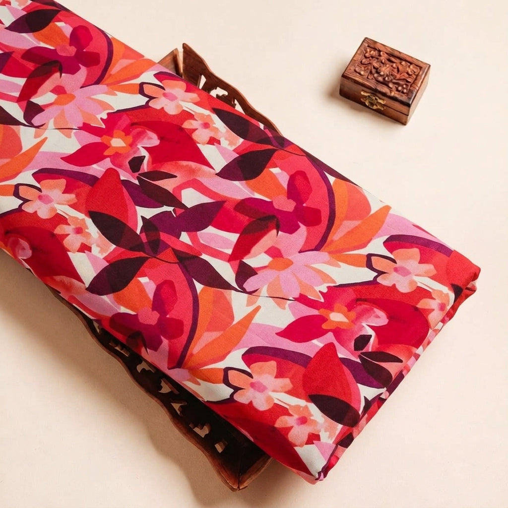 Folded Pink Floral Crepe Fabric Highlighting and Texture