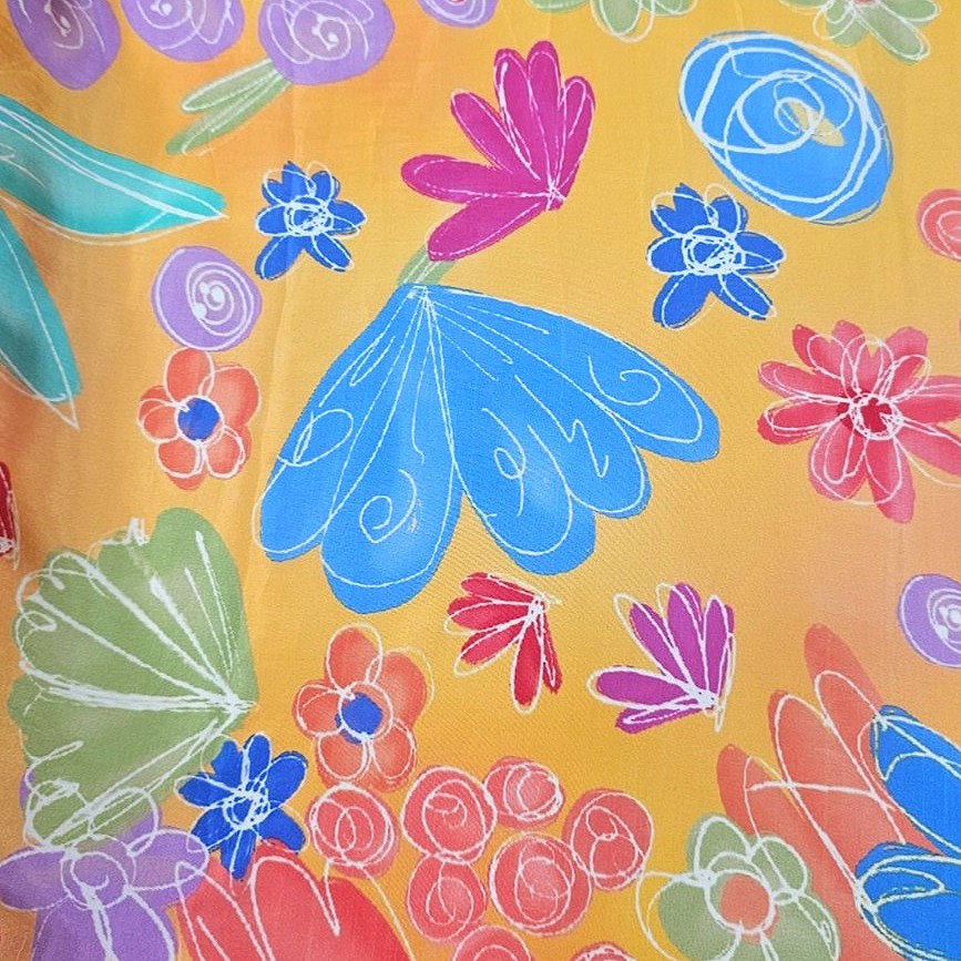 Mustard Yellow Floral Crepe Fabric - EC16451 - EC16451 - Flat fabric