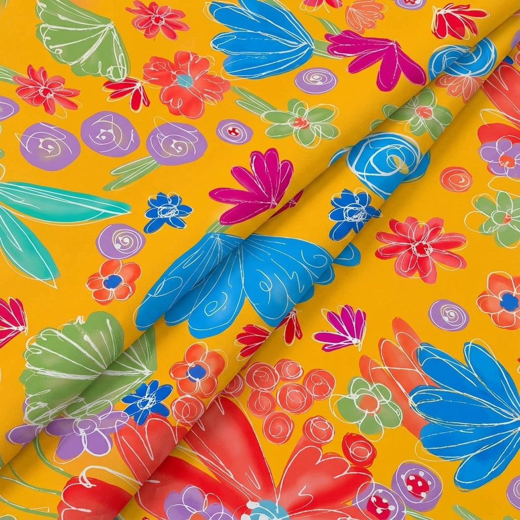 Folded Floral Mustard Yellow Floral Crepe Fabric