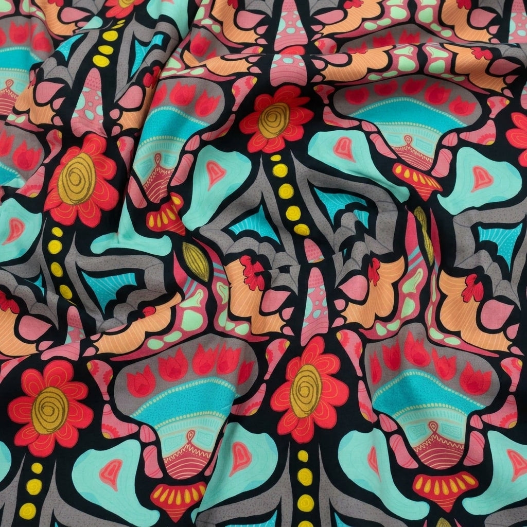 Swirled Abstract Multicolor Abstract Crepe Fabric