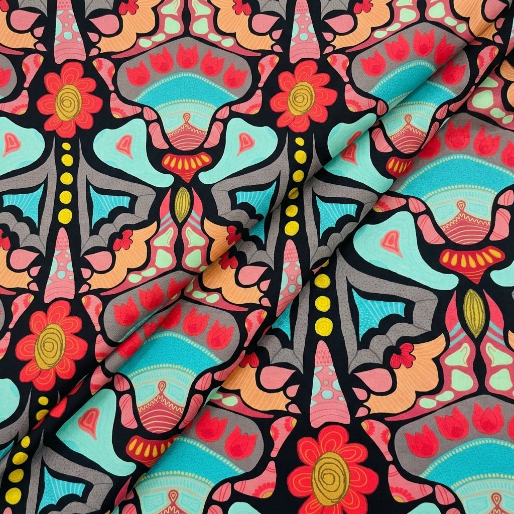 Folded Abstract Multicolor Abstract Crepe Fabric