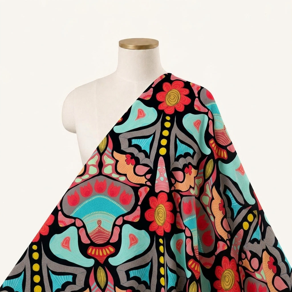 Abstract Multicolor Abstract Crepe Fabric Draped as a saree