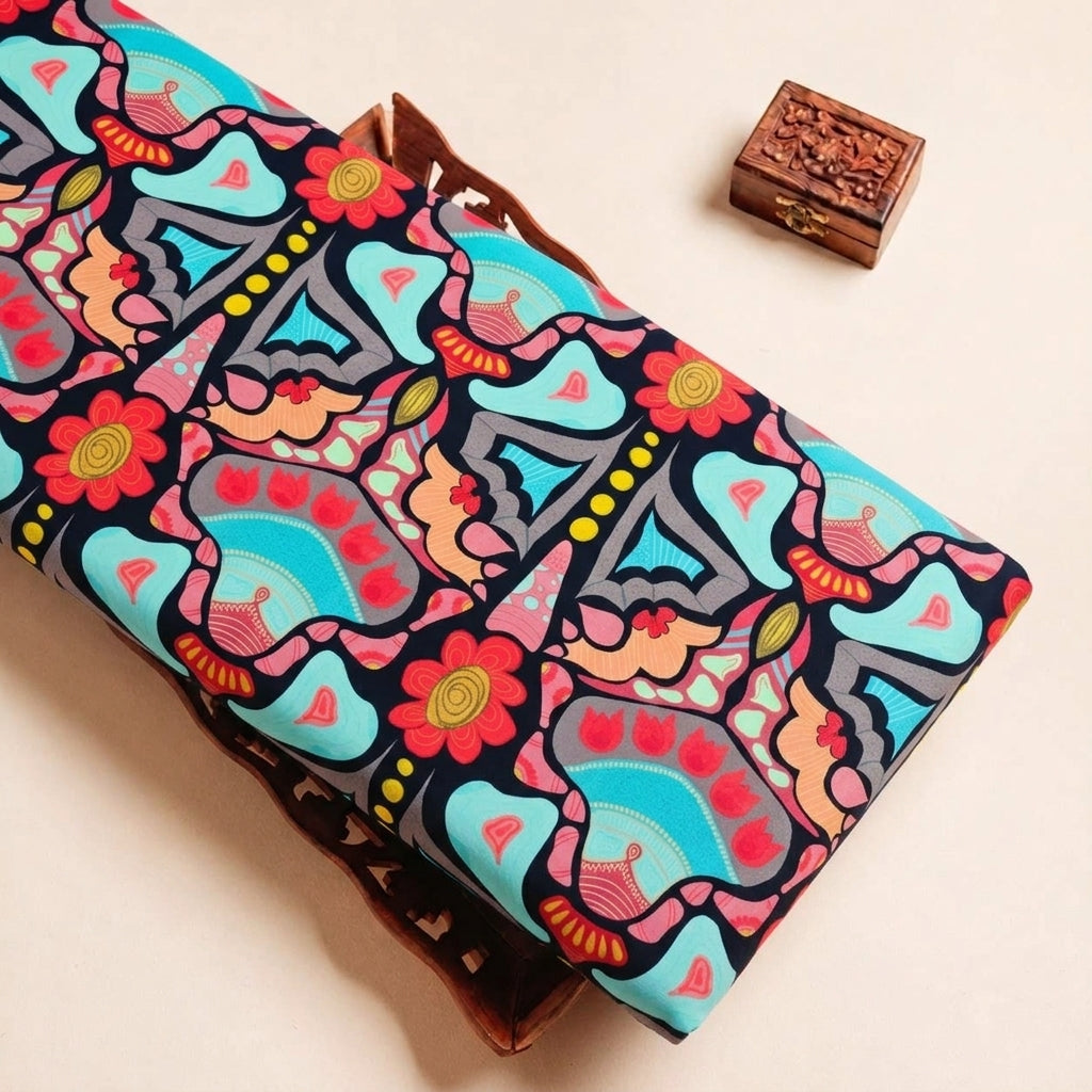 Folded Multicolor Abstract Crepe Fabric Highlighting and Texture