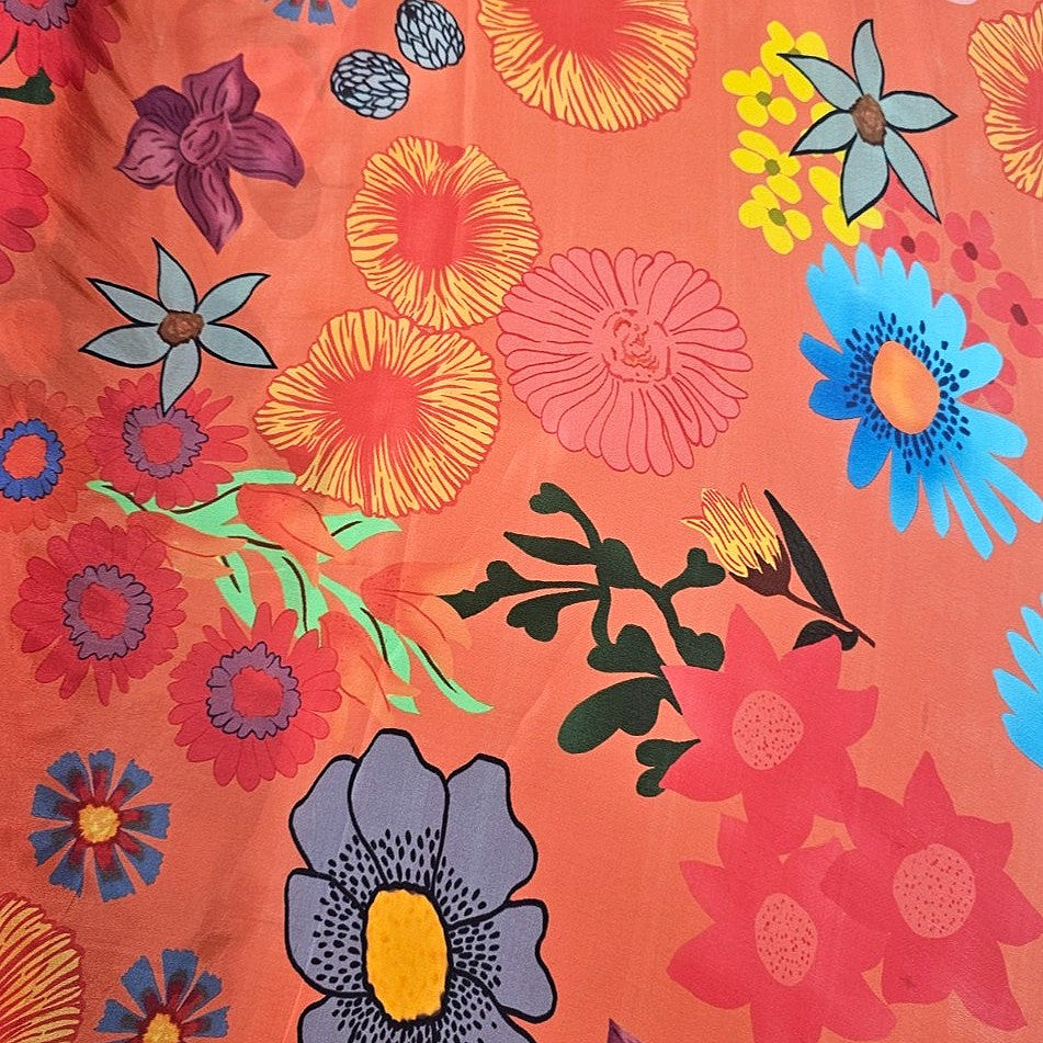 Rust Floral Crepe Fabric - EC16458 - EC16458 - Flat fabric