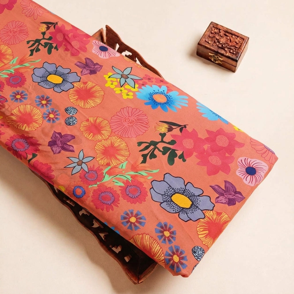 Folded Rust Floral Crepe Fabric Highlighting and Texture